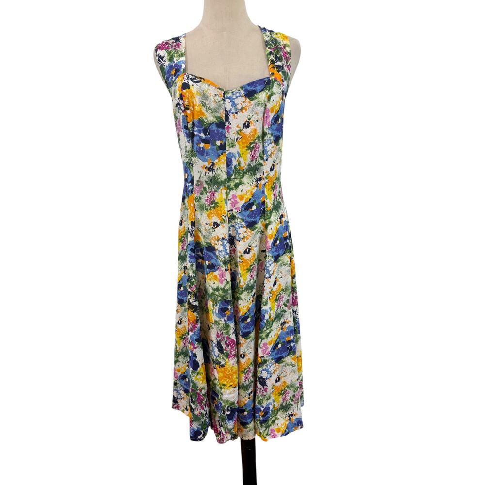 Vtg 80s 90s The Limited white floral sun dress criss cross‎ back sweetheart 10